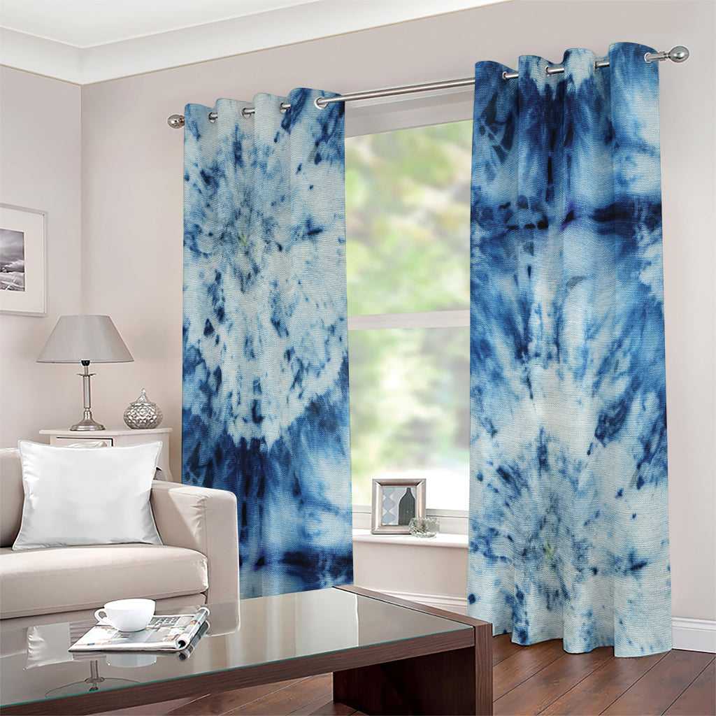 White And Blue Tie Dye Print Extra Wide Grommet Curtains