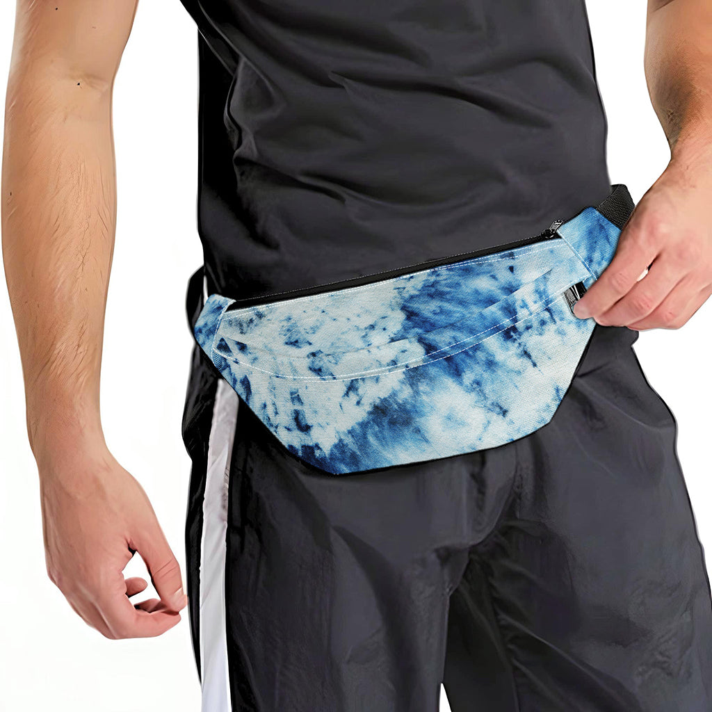White And Blue Tie Dye Print Fanny Pack