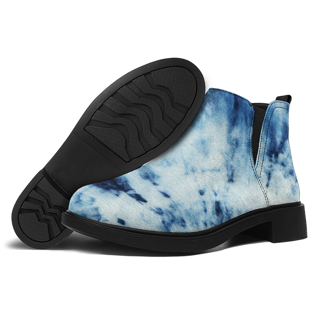 White And Blue Tie Dye Print Flat Ankle Boots