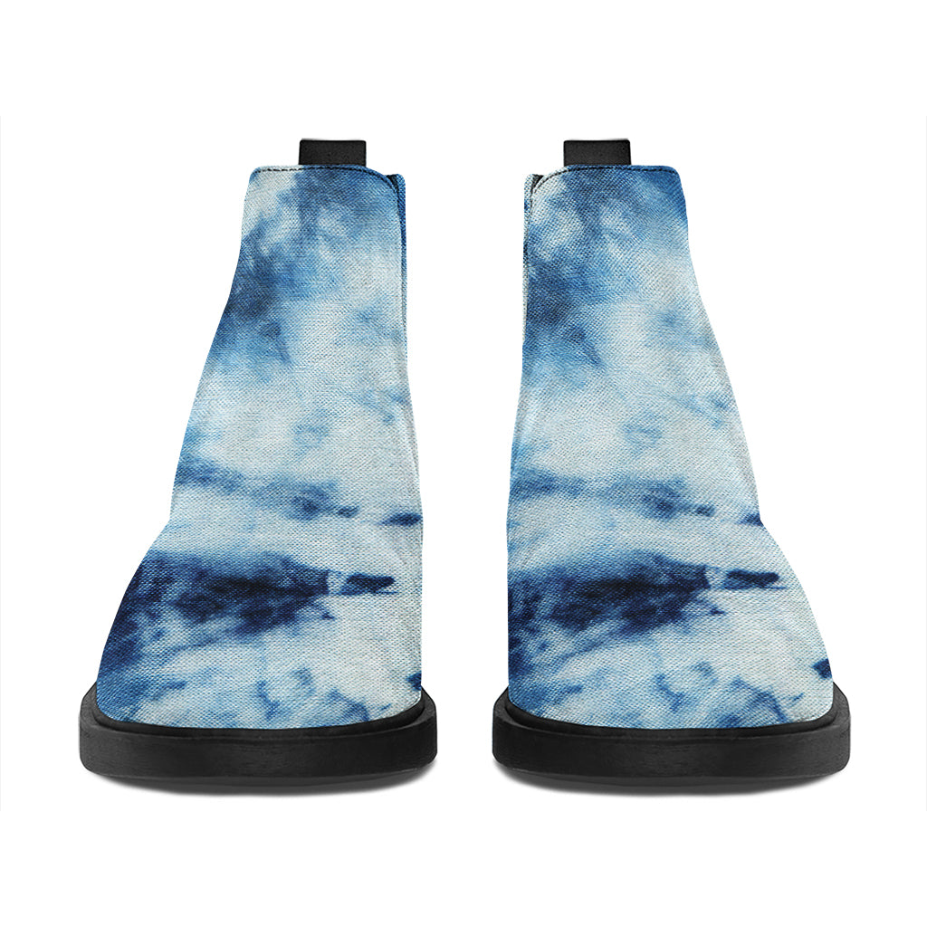 White And Blue Tie Dye Print Flat Ankle Boots