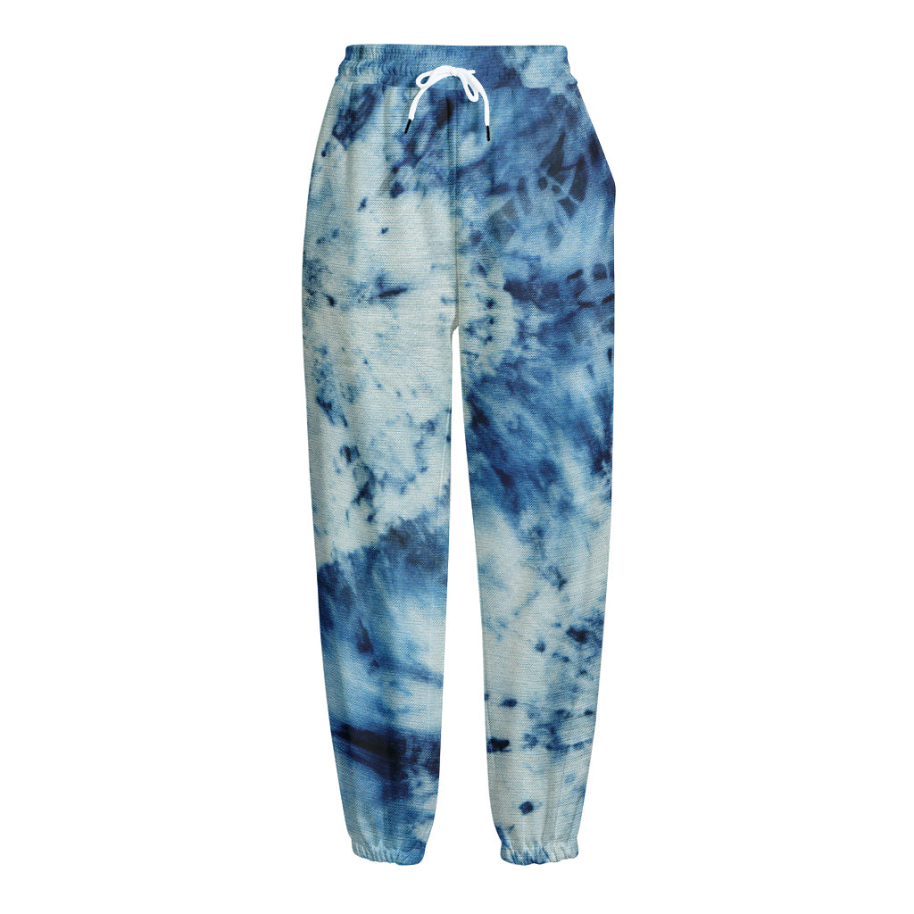 White And Blue Tie Dye Print Fleece Lined Knit Pants