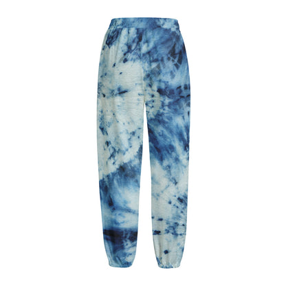 White And Blue Tie Dye Print Fleece Lined Knit Pants