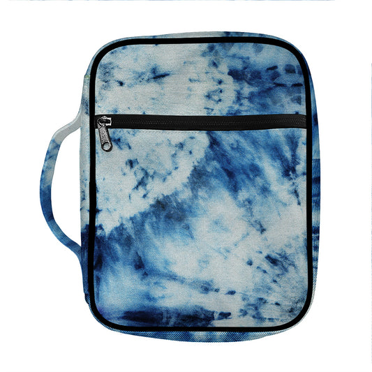 White And Blue Tie Dye Print Front Pocket Bible Bag