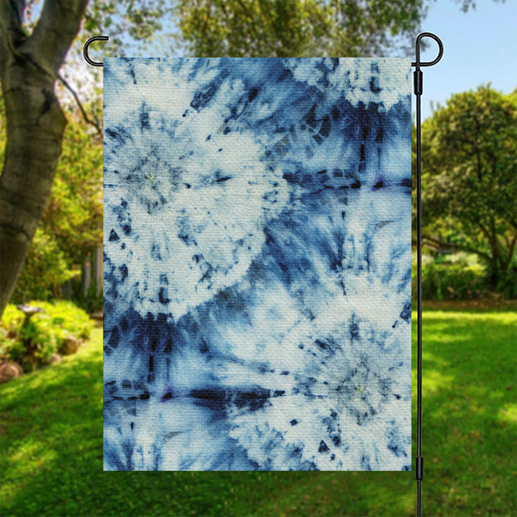 White And Blue Tie Dye Print Garden Flag