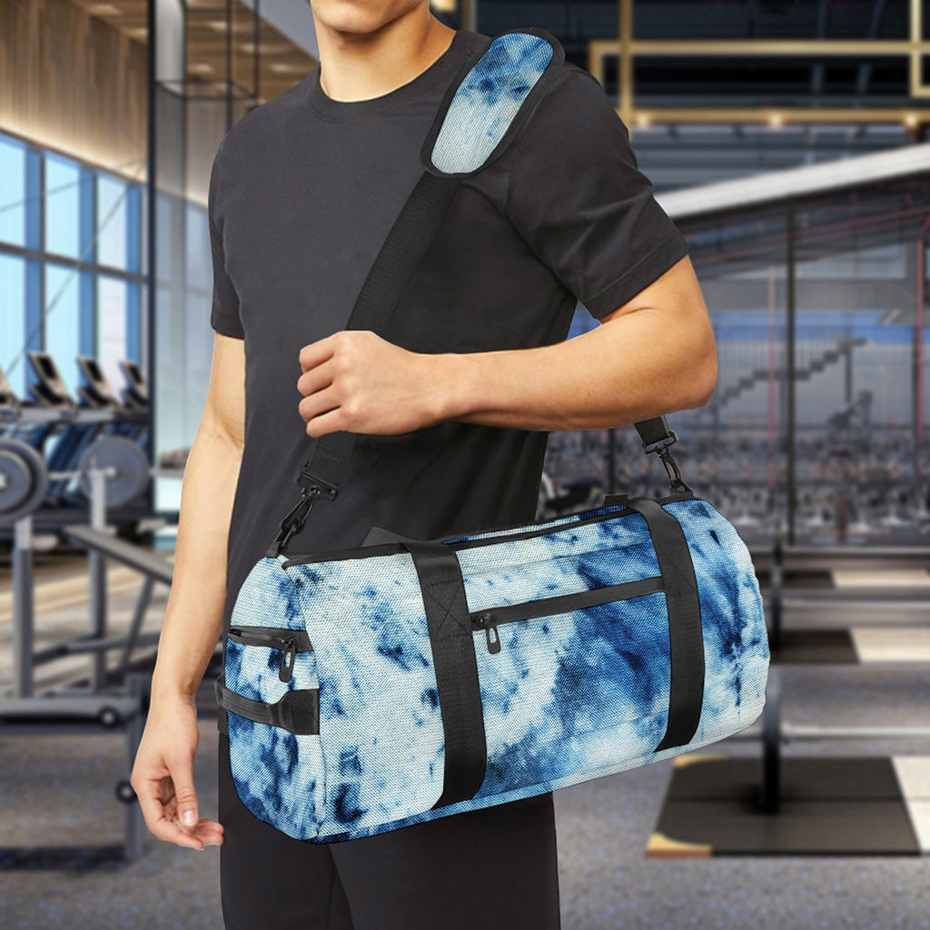 White And Blue Tie Dye Print Gym Bag