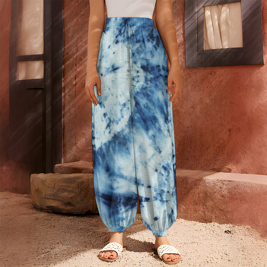 White And Blue Tie Dye Print Harem Pants