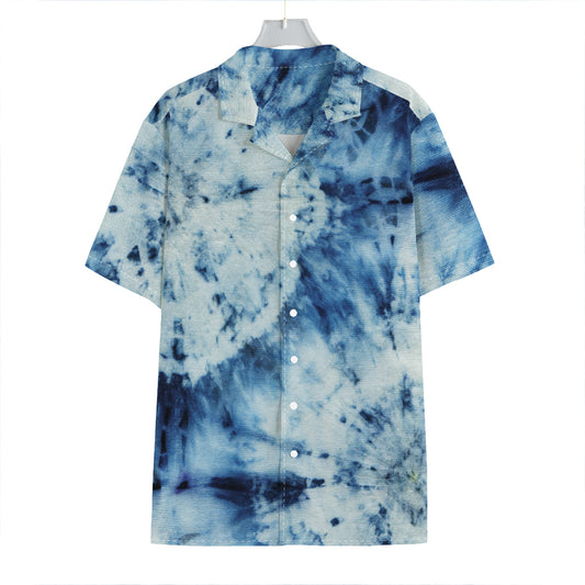 White And Blue Tie Dye Print Hawaiian Shirt