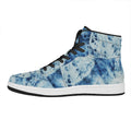 White And Blue Tie Dye Print High Top Leather Sneakers