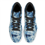 White And Blue Tie Dye Print High Top Leather Sneakers