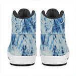 White And Blue Tie Dye Print High Top Leather Sneakers