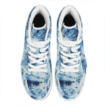 White And Blue Tie Dye Print High Top Leather Sneakers