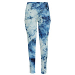 White And Blue Tie Dye Print High-Waisted Pocket Leggings