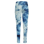 White And Blue Tie Dye Print High-Waisted Pocket Leggings