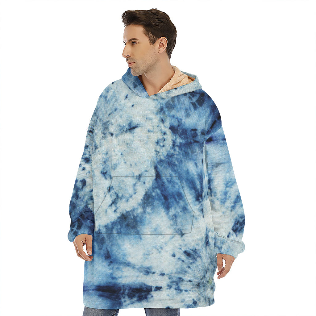 White And Blue Tie Dye Print Hoodie Blanket