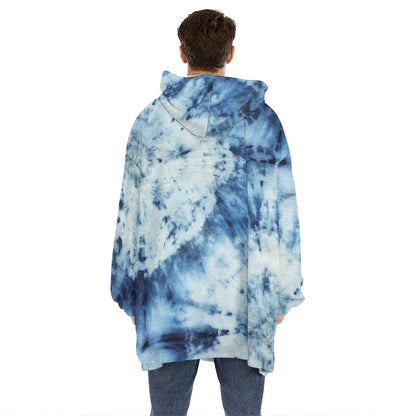 White And Blue Tie Dye Print Hoodie Blanket