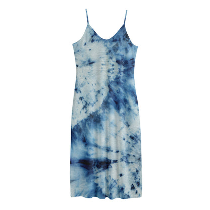 White And Blue Tie Dye Print Jersey Midi Cami Dress