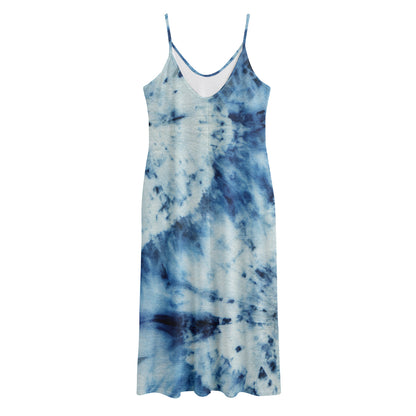White And Blue Tie Dye Print Jersey Midi Cami Dress