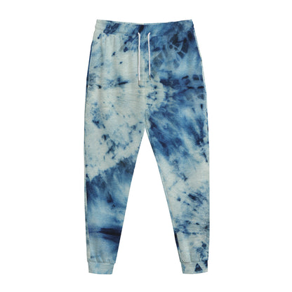 White And Blue Tie Dye Print Jogger Pants