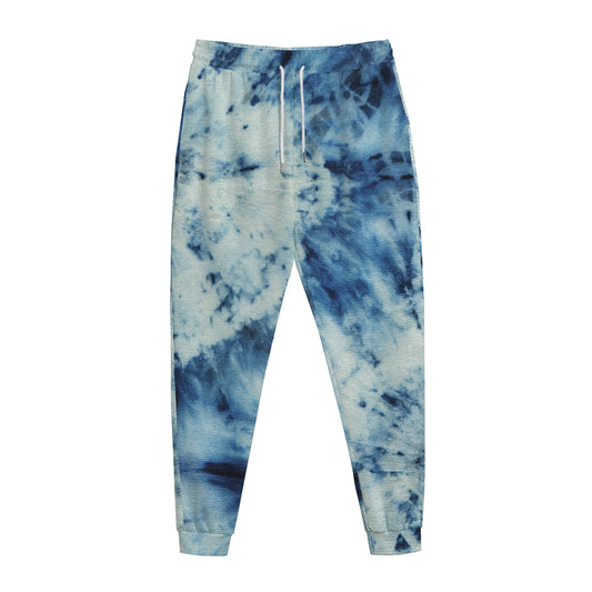 White And Blue Tie Dye Print Jogger Pants