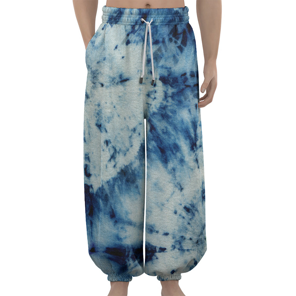 White And Blue Tie Dye Print Lantern Pants