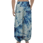 White And Blue Tie Dye Print Lantern Pants