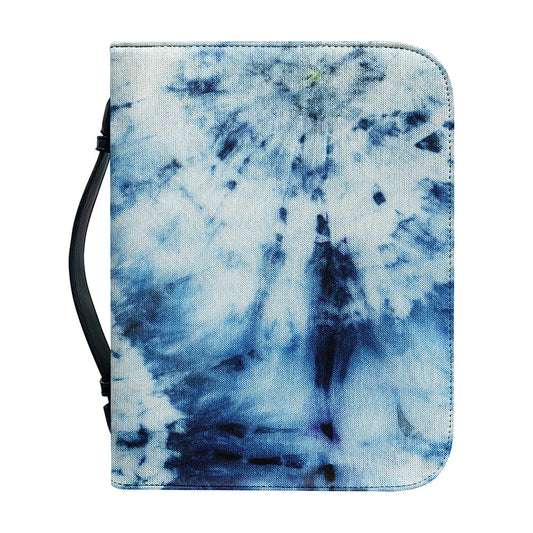 White And Blue Tie Dye Print Leather Bible Cover