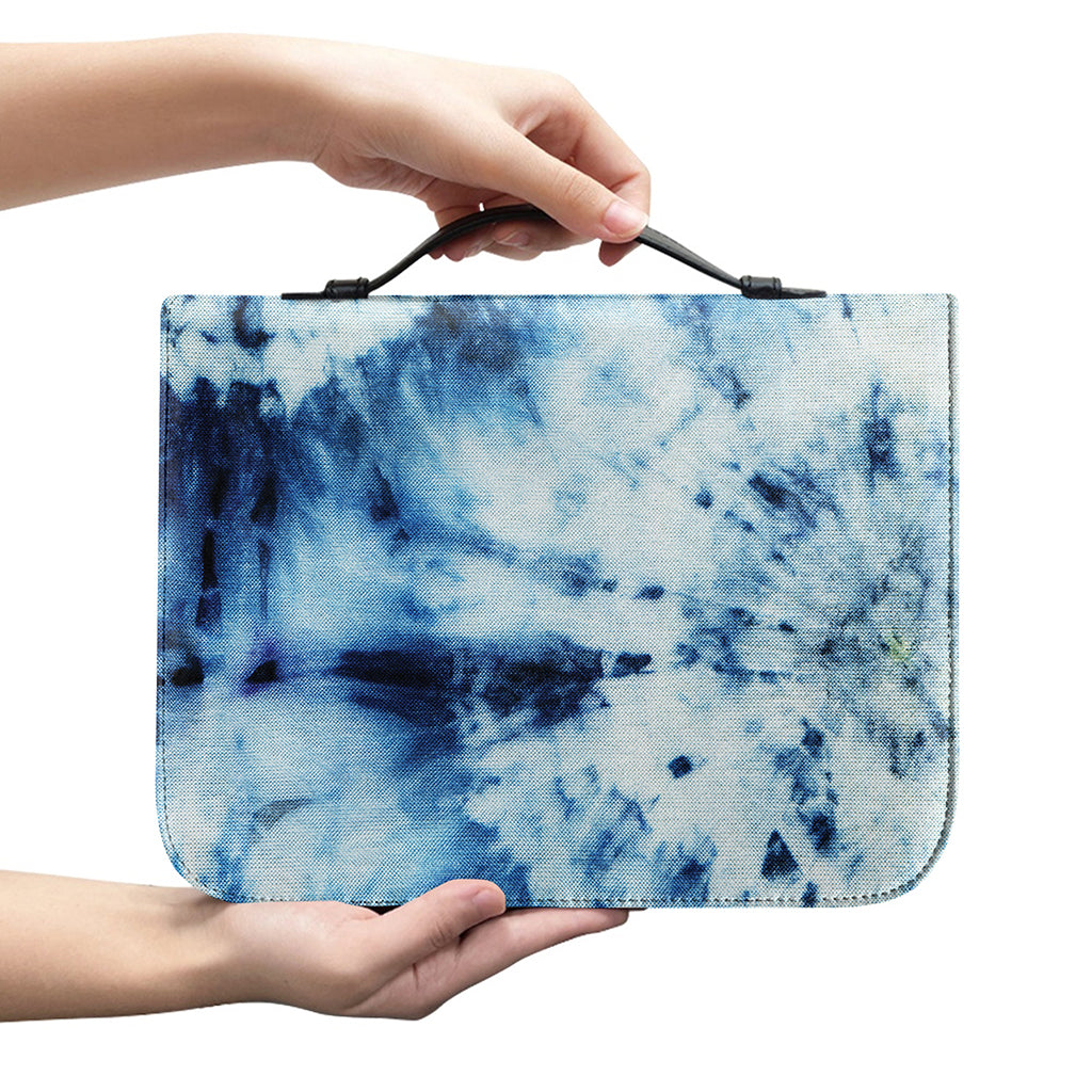 White And Blue Tie Dye Print Leather Bible Cover