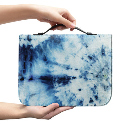 White And Blue Tie Dye Print Leather Bible Cover