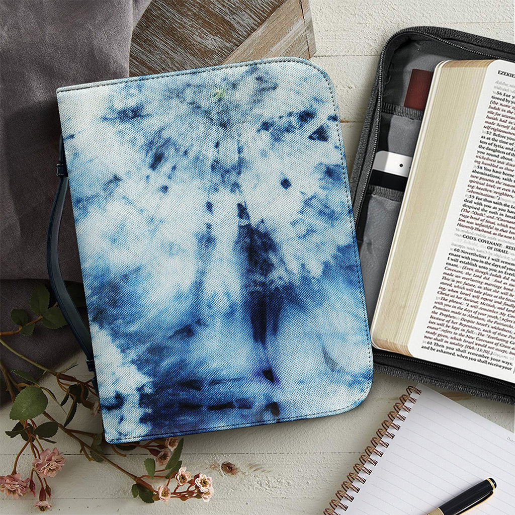 White And Blue Tie Dye Print Leather Bible Cover