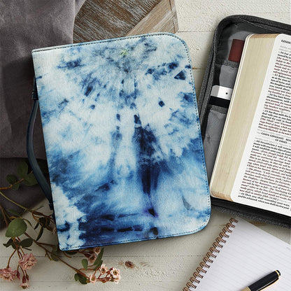 White And Blue Tie Dye Print Leather Bible Cover