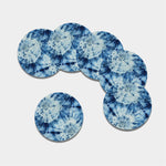 White And Blue Tie Dye Print Leather Coaster Set