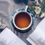 White And Blue Tie Dye Print Leather Coaster Set