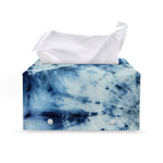White And Blue Tie Dye Print Leather Tissue Box Cover