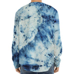 White And Blue Tie Dye Print Long Sleeve Baseball Jersey