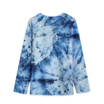 White And Blue Tie Dye Print Long Sleeve Short Coat