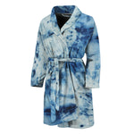 White And Blue Tie Dye Print Men's Bathrobe