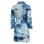 White And Blue Tie Dye Print Men's Bathrobe