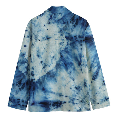 White And Blue Tie Dye Print Men's Blazer