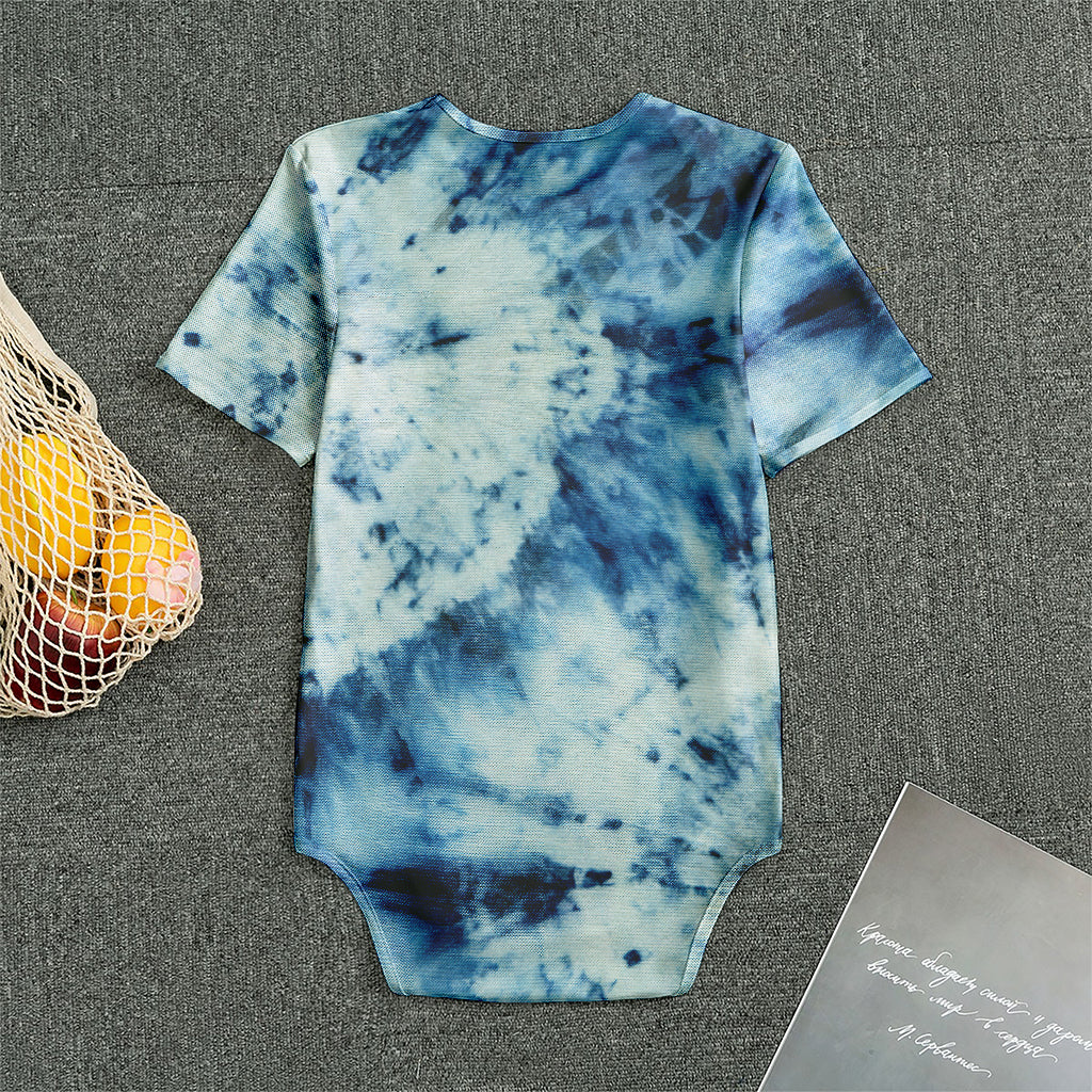 White And Blue Tie Dye Print Men's Bodysuit