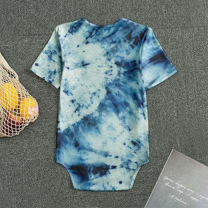 White And Blue Tie Dye Print Men's Bodysuit