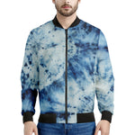 White And Blue Tie Dye Print Men's Bomber Jacket