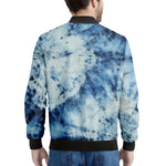 White And Blue Tie Dye Print Men's Bomber Jacket