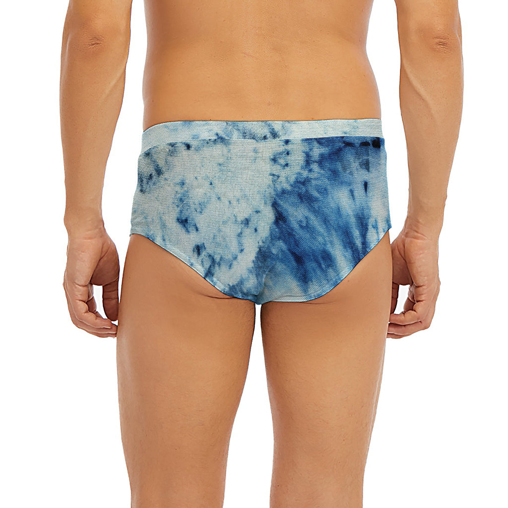 White And Blue Tie Dye Print Men's Briefs