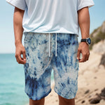 White And Blue Tie Dye Print Men's Cargo Shorts
