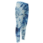 White And Blue Tie Dye Print Men's Compression Pants