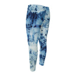 White And Blue Tie Dye Print Men's Compression Pants