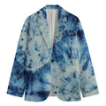 White And Blue Tie Dye Print Men's Cotton Blazer