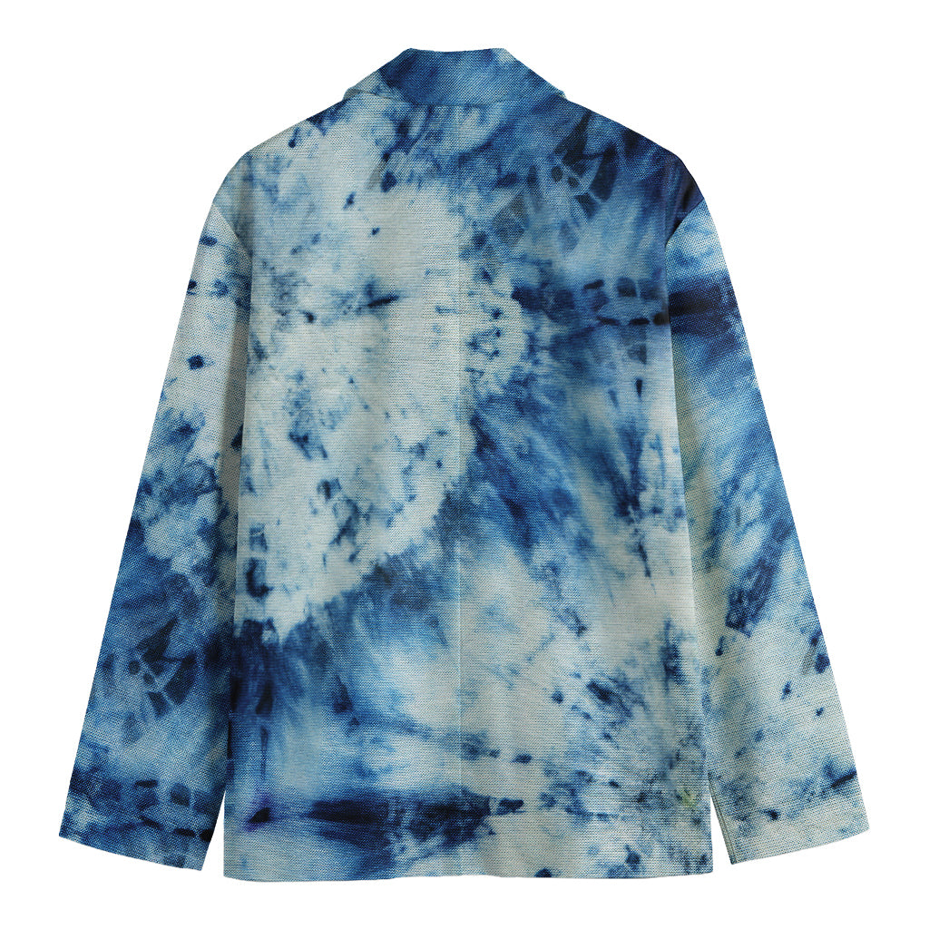 White And Blue Tie Dye Print Men's Cotton Blazer