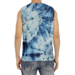 White And Blue Tie Dye Print Men's Fitness Tank Top