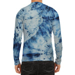 White And Blue Tie Dye Print Men's Long Sleeve Rash Guard